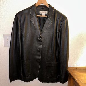 Jones New York - Black Leather Jacket w/ White Whipstich Trim